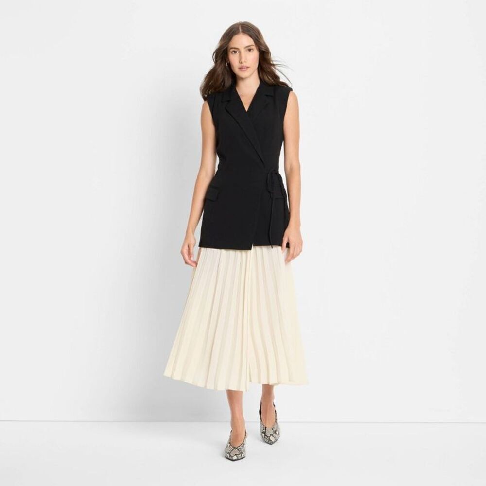 Women's Pleated Midi A-Line Dress - Future Collective Black M